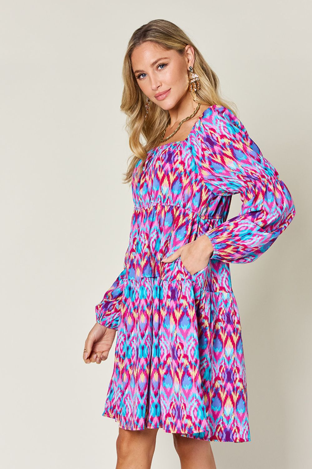 Double Take Full Size Printed Long Sleeve Dress - Concordia Style Boutique