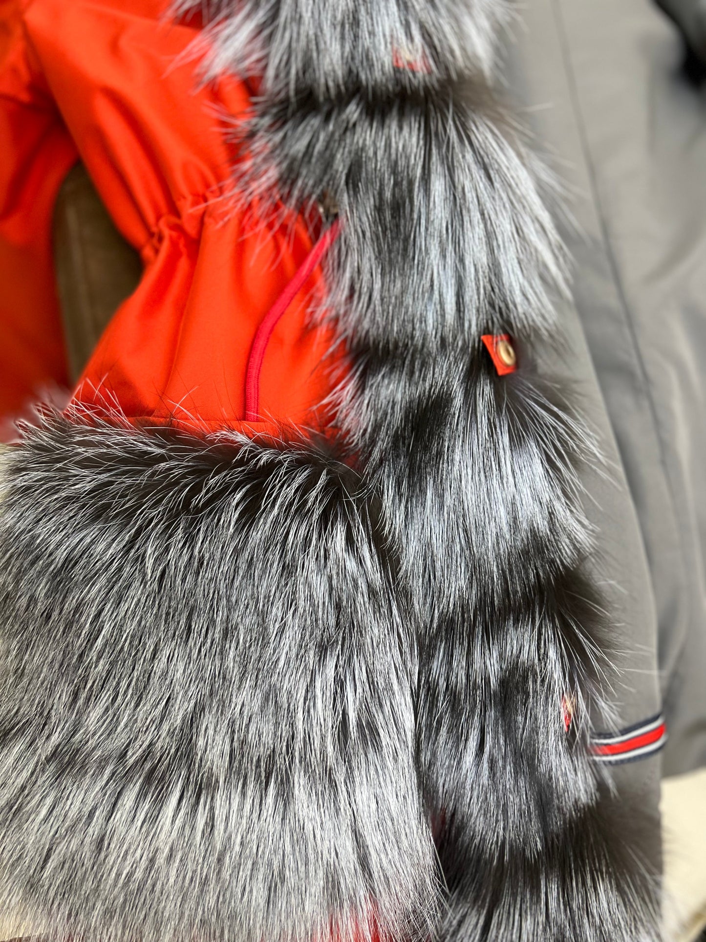 Roma Genuine Silver Fox Fur Rabbit Fur Insulated Parka in Red