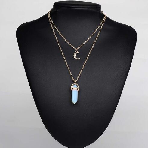Artilady Natural Opal Stone Moon Choker Necklace – Elegant Crystal Pendant Jewelry - Concordia Style Boutique