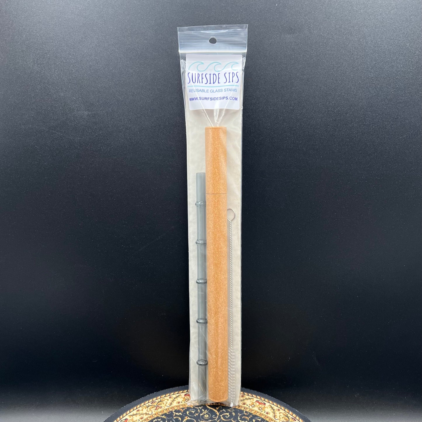 "Tiki Bamboo" 8" Reusable glass straw travel kit