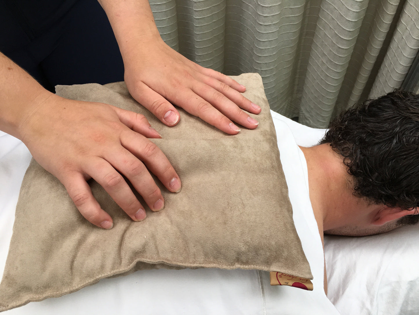 Large Square Cherry Stone Pillow in Tan Ultra-Suede