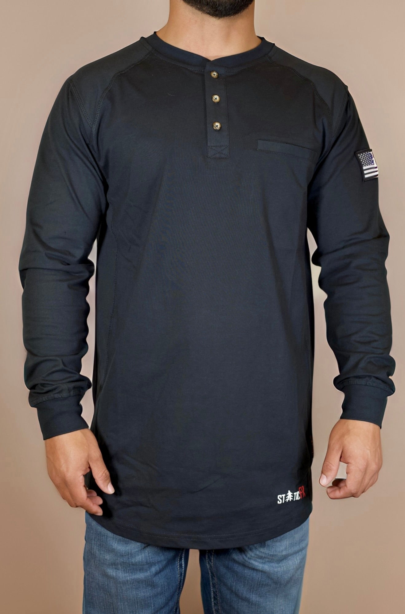 FR 3-Button Henley Shirt - Black