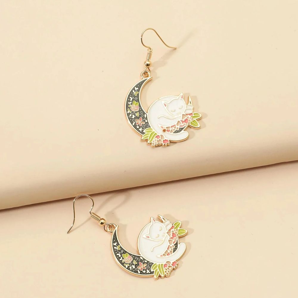 CAT ON THE MOON EARRINGS (PAIR) - Concordia Style Boutique