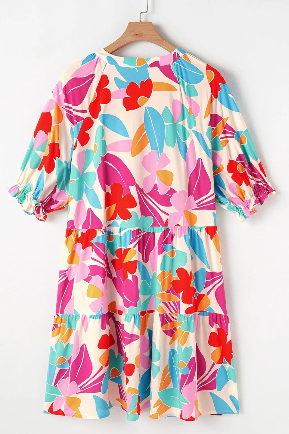 Floral Bubble Sleeve V Neck Tiered Ruffle Babydoll Dress - Concordia Style Boutique