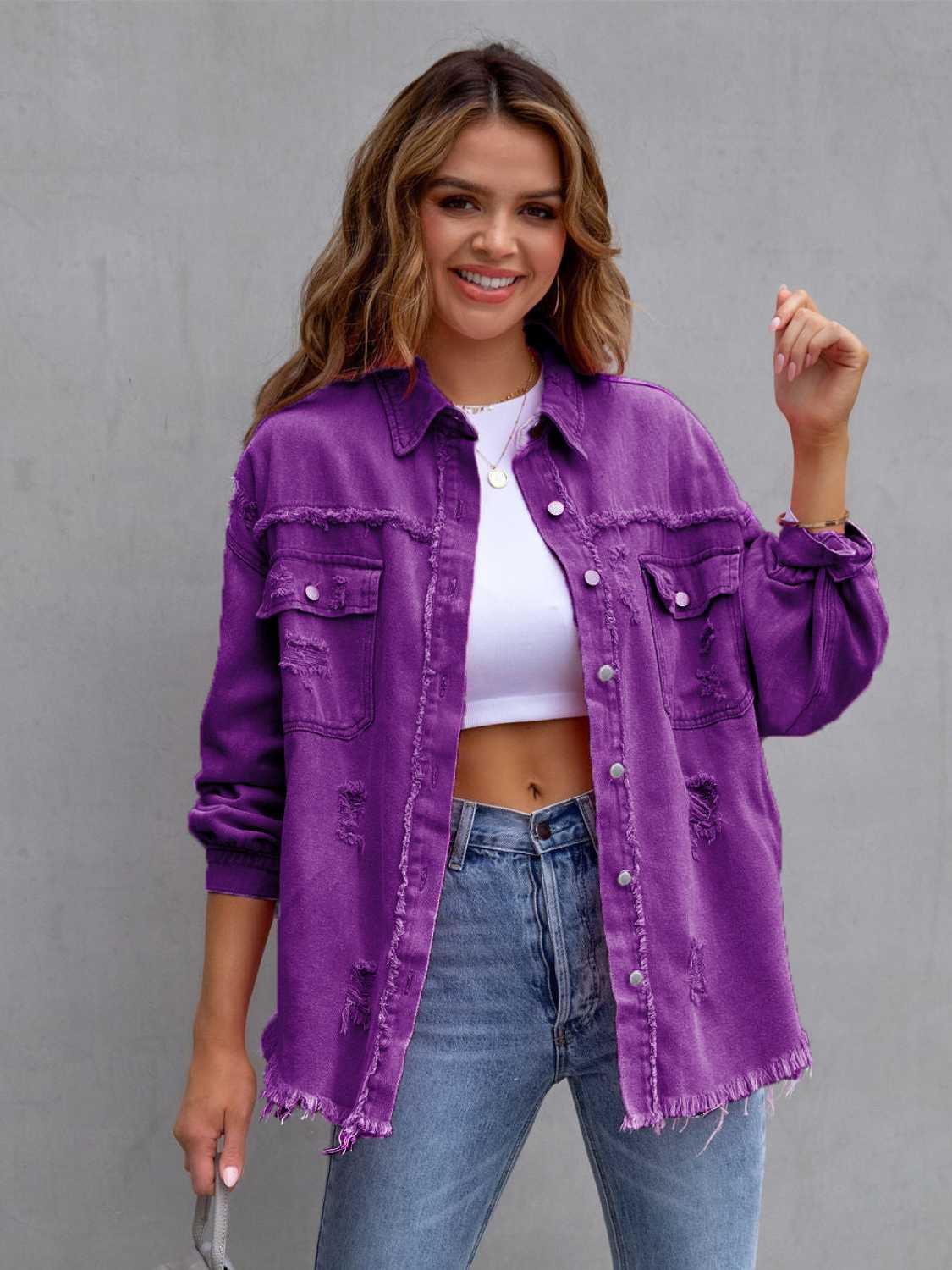 Distressed Drop Shoulder Denim Jacket - Concordia Style Boutique