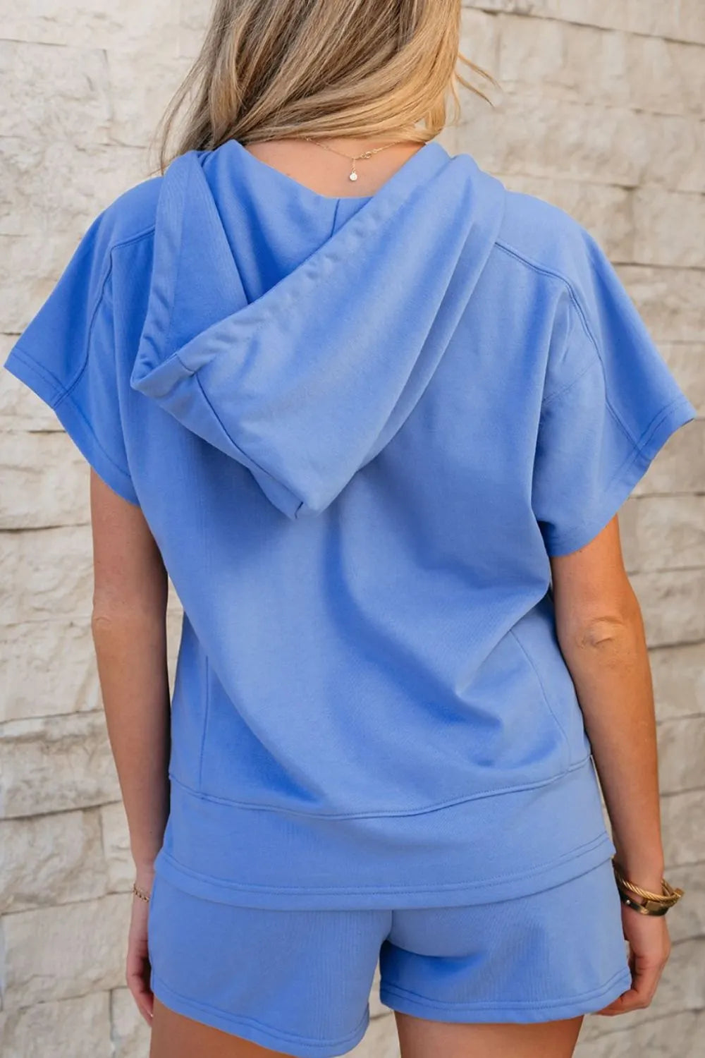 Drawstring Zipped Short Sleeve Hoodie and Shorts Set - Concordia Style Boutique