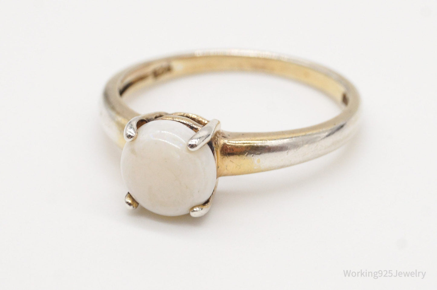 Vintage Designer DBJ White Opal Gold Vermeil Sterling Silver Ring - Size 7