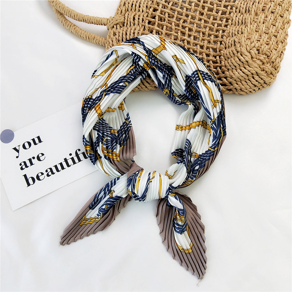 Desert Travel Pleated Small Square Towel Silk Scarf French Scarf Sun Protection Hair Band Women's Spring And Autumn Matching Shirt Suit Summer - Premium scarf from erDouckan - Just $13.78! Shop now at Concordia Style Boutique