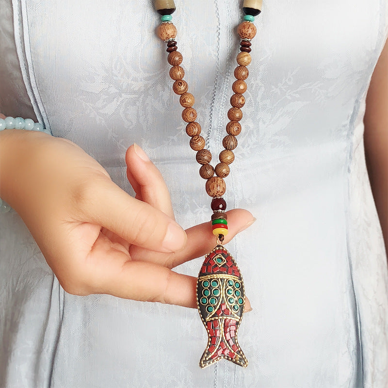 Vintage Long Necklace Handmade Turquoise Wood Beads Necklace for Women Fashion Jewelry - Premium necklace from Concordia Style Boutique - Just $16! Shop now at Concordia Style Boutique