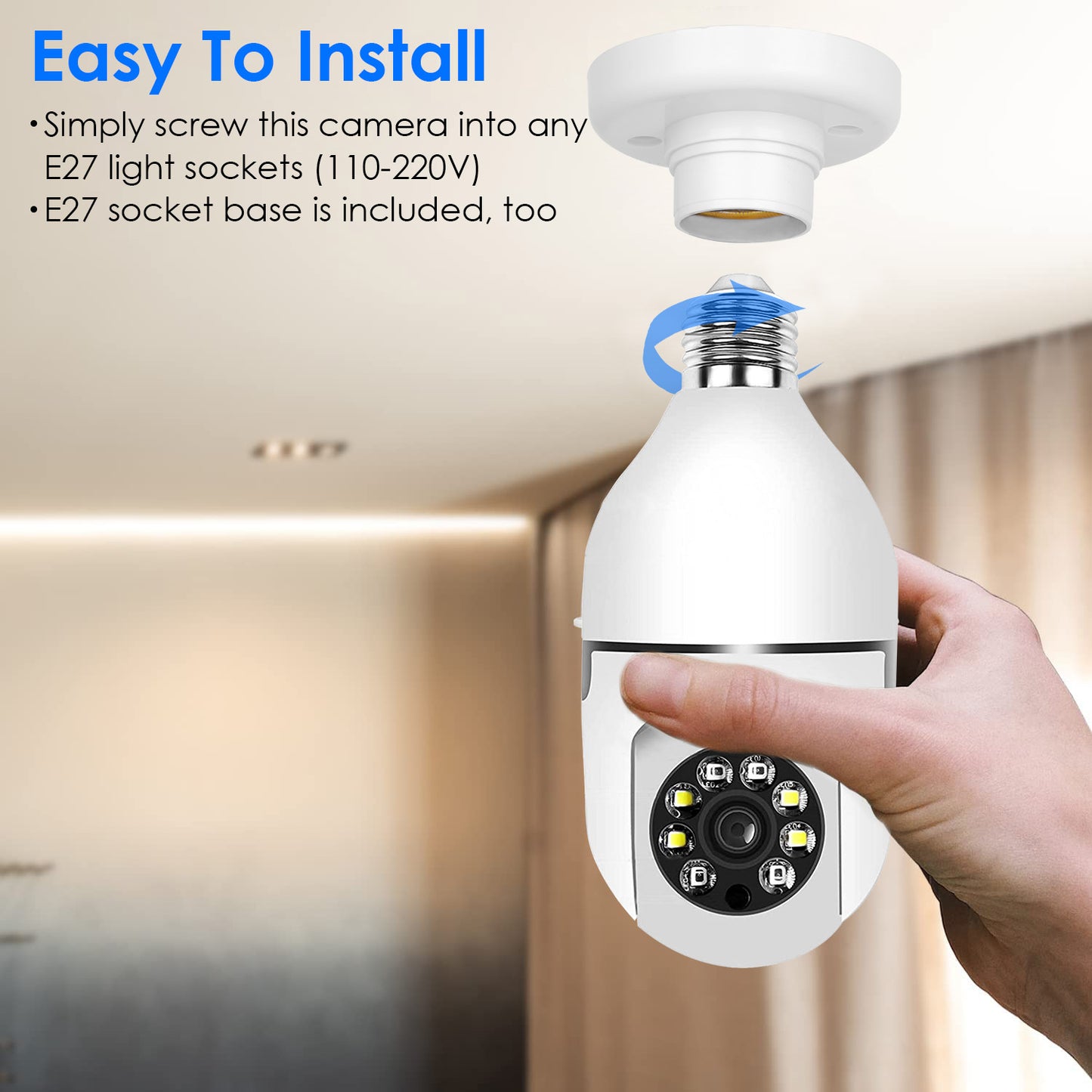 WiFi Bulb Camera 1080P - Security Surveillance Camera With Two-Way Audio + Night Vision Motion Detection