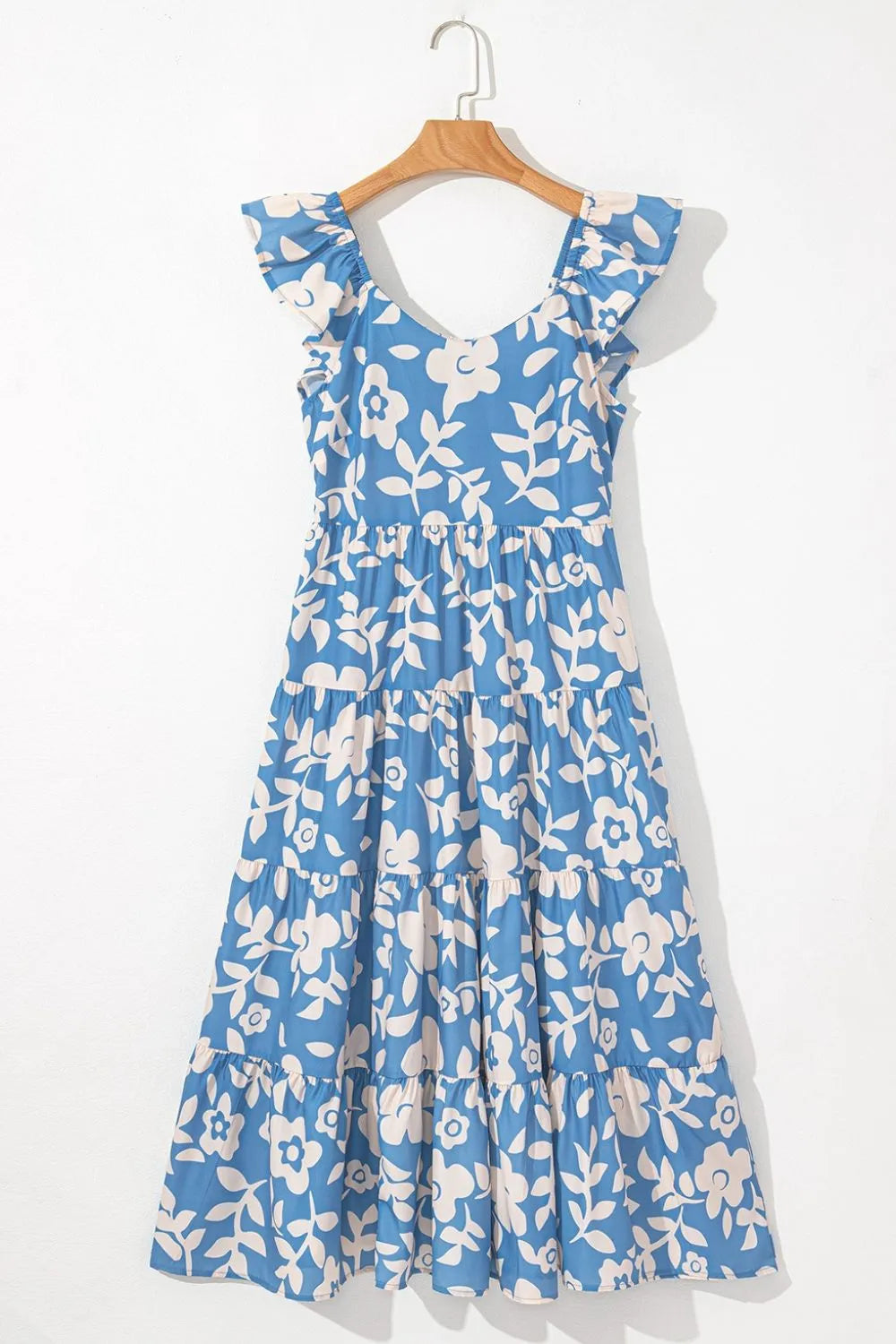 Floral Flutter Shoulder Tiered Flowy Midi Dress - Concordia Style Boutique