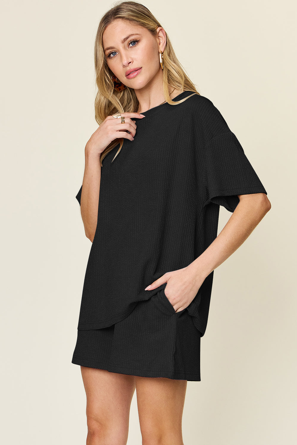 Double Take Full Size Round Neck Short Sleeve T-Shirt and Shorts Set - Concordia Style Boutique