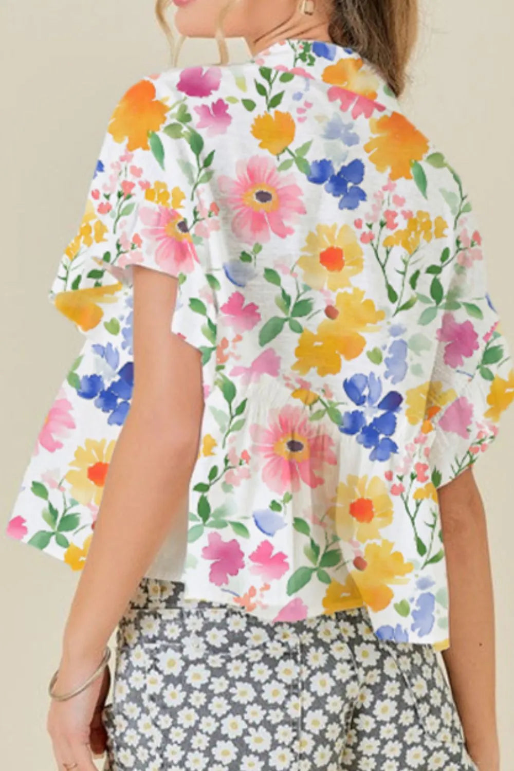 Floral Boxy Fit Ruffled Short Sleeve Blouse - Concordia Style Boutique