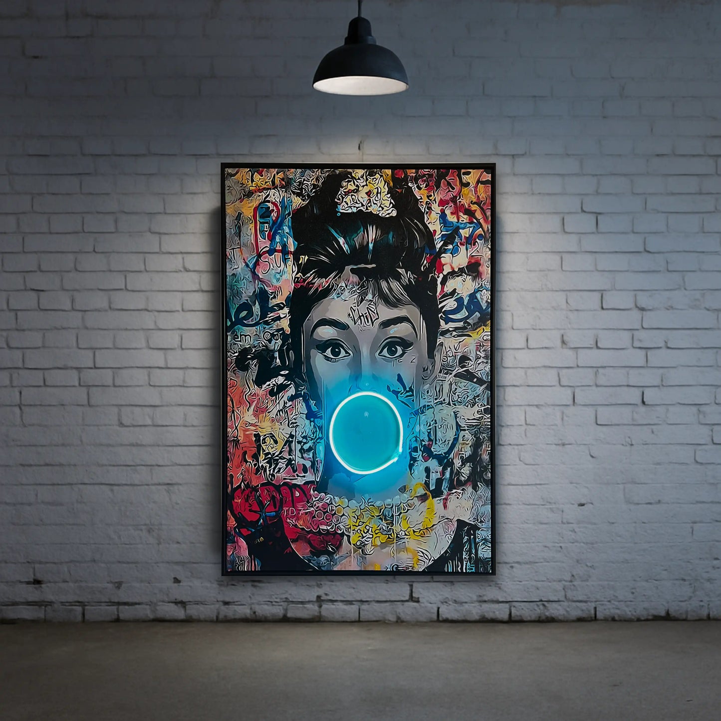 Audrey Hepburn | Pop Art Bubble Gum LED Painting | Modern Street Art Wall Décor