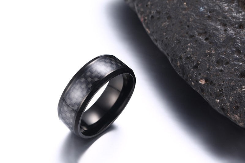 Black Carbon Fiber Inlay Men's Wedding Band Ring - Stainless Steel Jewelry - 8mm - Premium ring from Concordia Style Boutique - Just $14.78! Shop now at Concordia Style Boutique