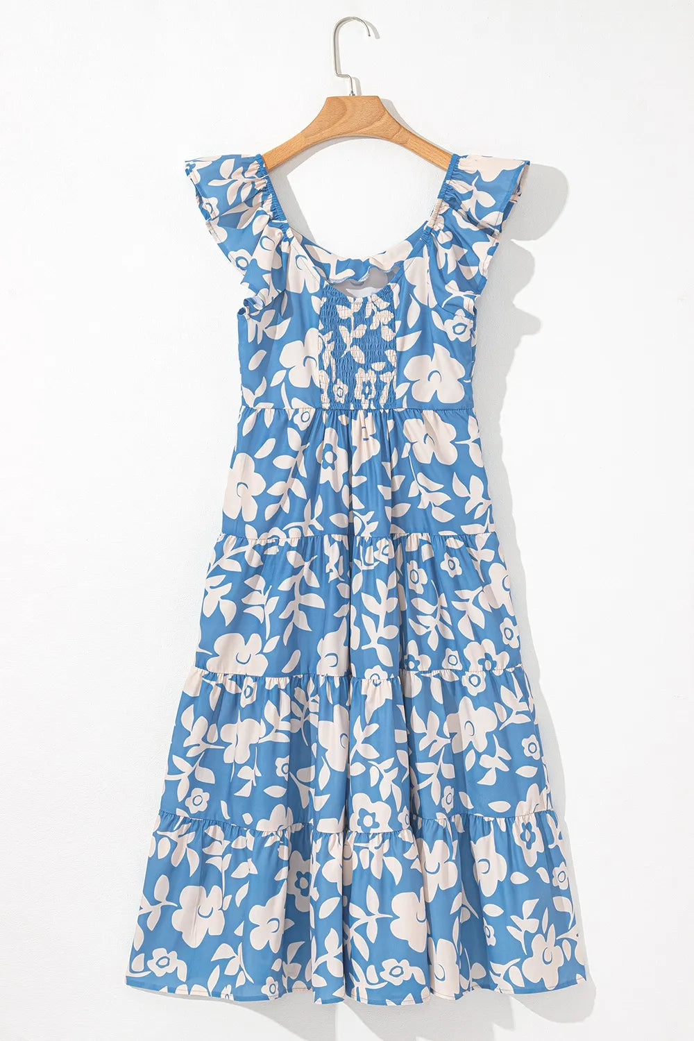Floral Flutter Shoulder Tiered Flowy Midi Dress - Concordia Style Boutique