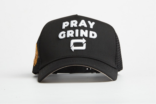Pray Grind Repeat- Signature Series Black Mesh Snap-Back - Concordia Style Boutique