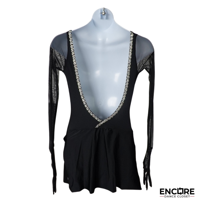 Black Mesh & Rhinestone Long Sleeve Costume