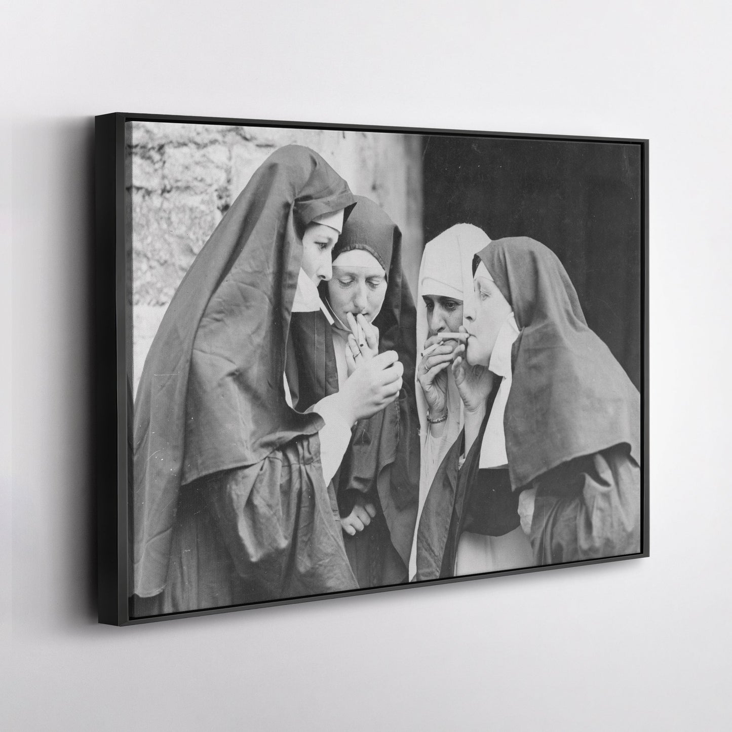 Smoking Nuns Canvas Wall Art - Funny Religious Wall Decor Print