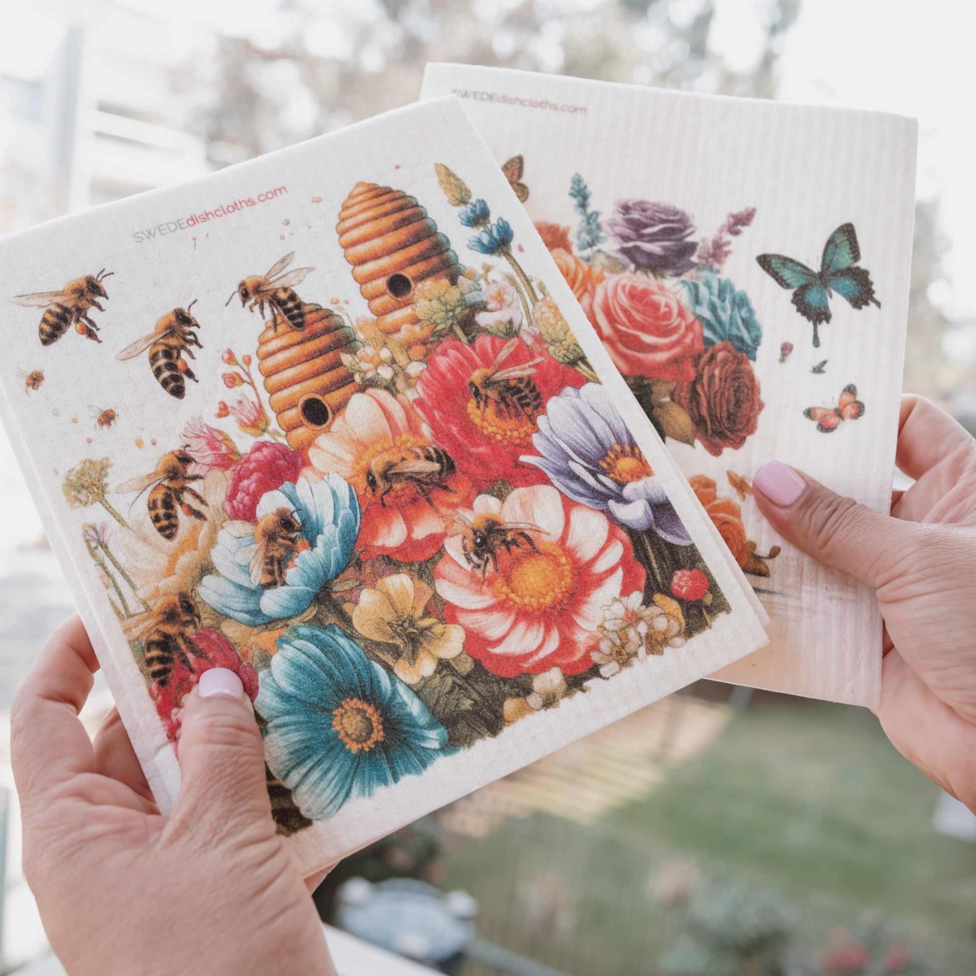 Eco-Friendly Swedish Dishcloths - Bees and Spring Flowers Set of 3 (Paper Towel Replacements) - Concordia Style Boutique