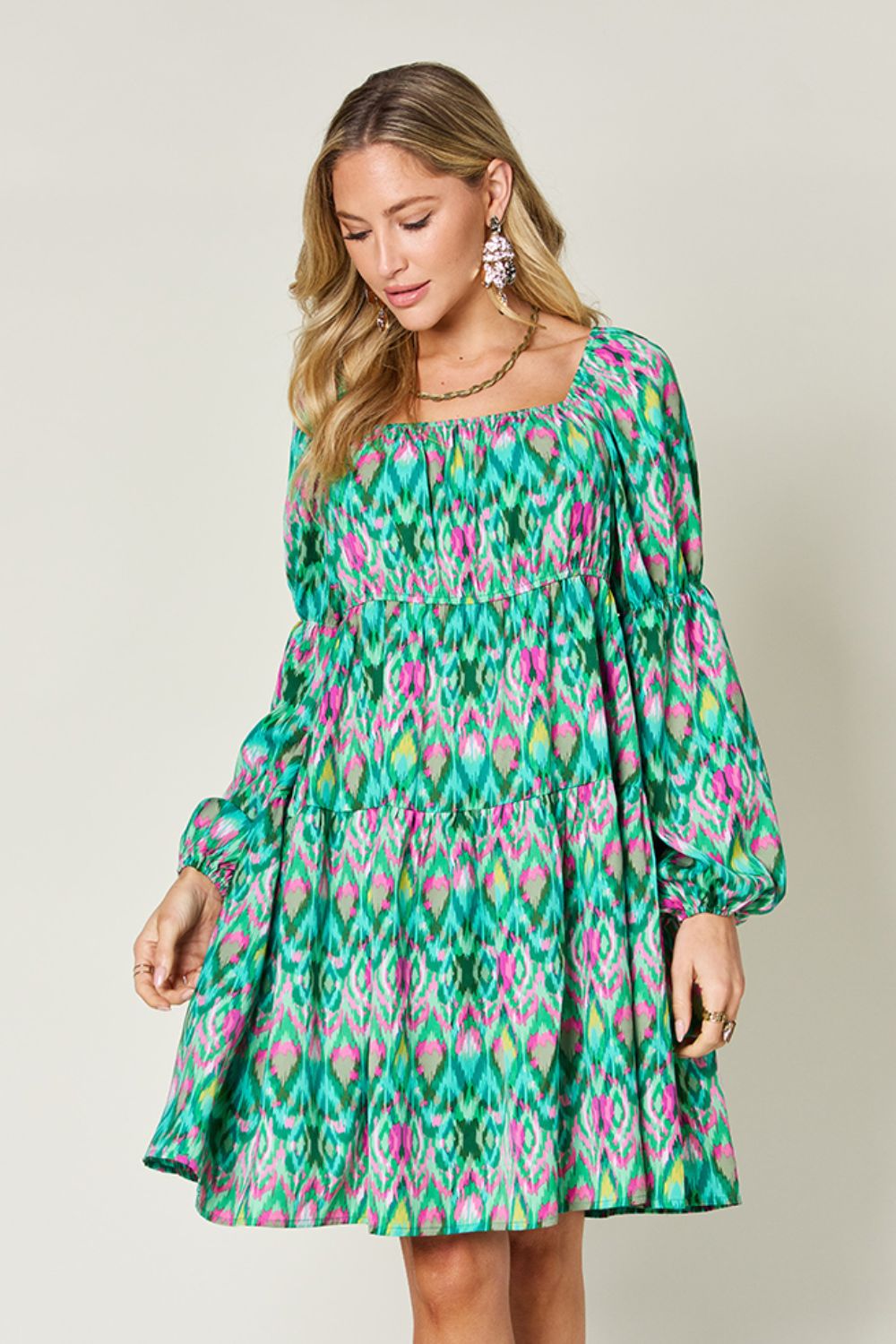 Double Take Full Size Printed Long Sleeve Dress - Concordia Style Boutique