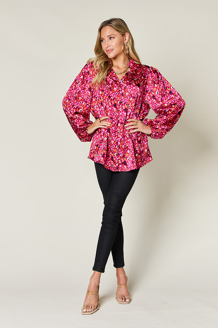 Double Take Full Size Printed Long Sleeve Blouse - Concordia Style Boutique