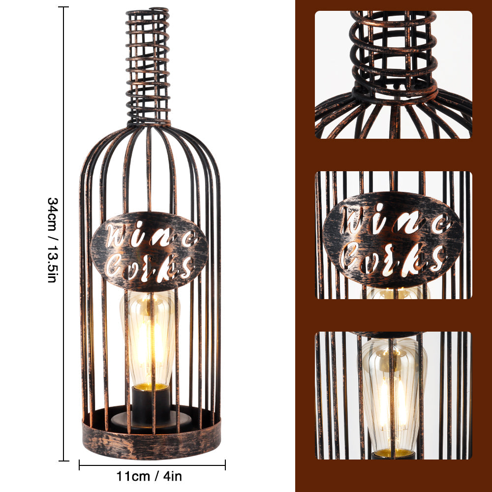 13.5"H Cordless Metal Wine Cork Bottle Lamp