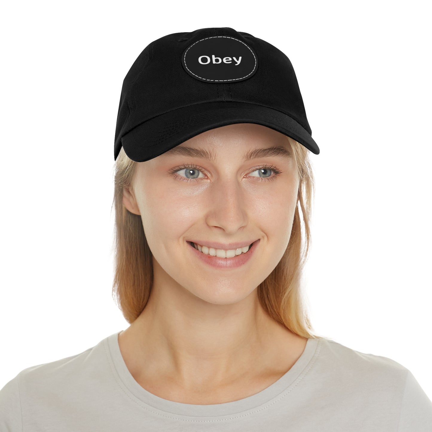 "Obey" - Hat with Leather Patch (Round) - Premium Hats from Concordia Style Boutique - Just $20.45! Shop now at Concordia Style Boutique