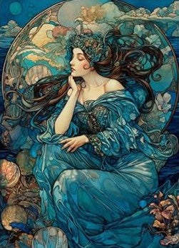 Blue Ladies of the Lake-Set of 8 Decoupage Wood Wall Panels