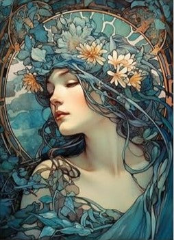 Blue Ladies of the Lake-Set of 8 Decoupage Wood Wall Panels