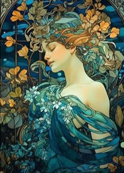 Blue Ladies of the Lake-Set of 8 Decoupage Wood Wall Panels