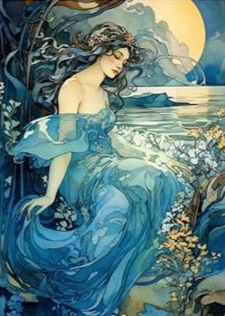 Blue Ladies of the Lake-Set of 8 Decoupage Wood Wall Panels