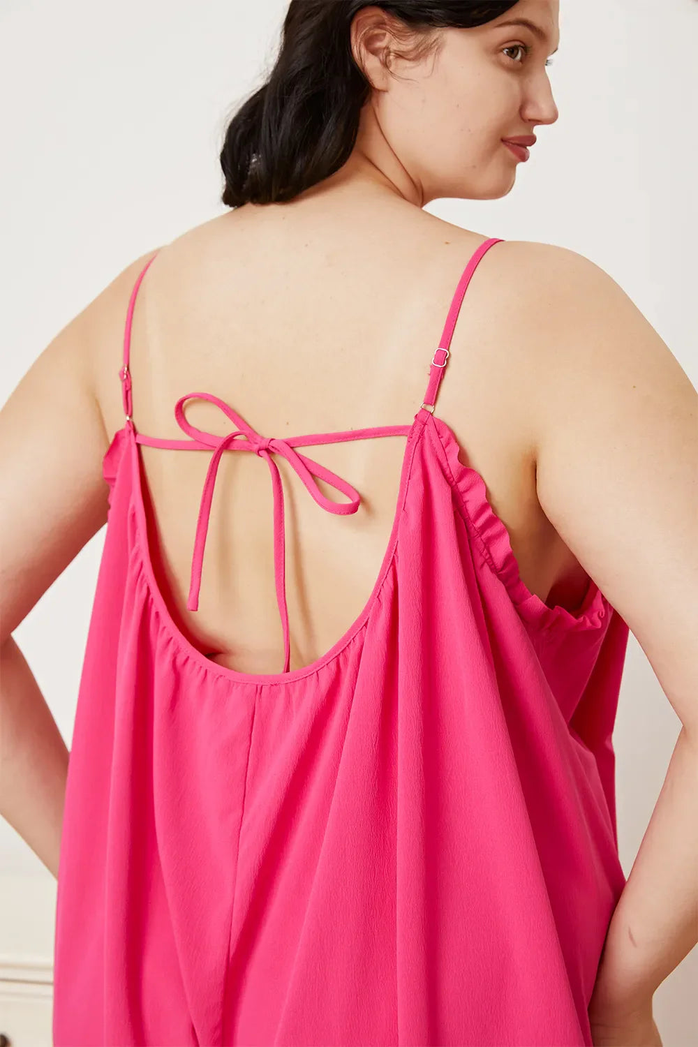 Double Take Full Size Ruffle Trim Tie Back Cami Jumpsuit with Pockets - Concordia Style Boutique