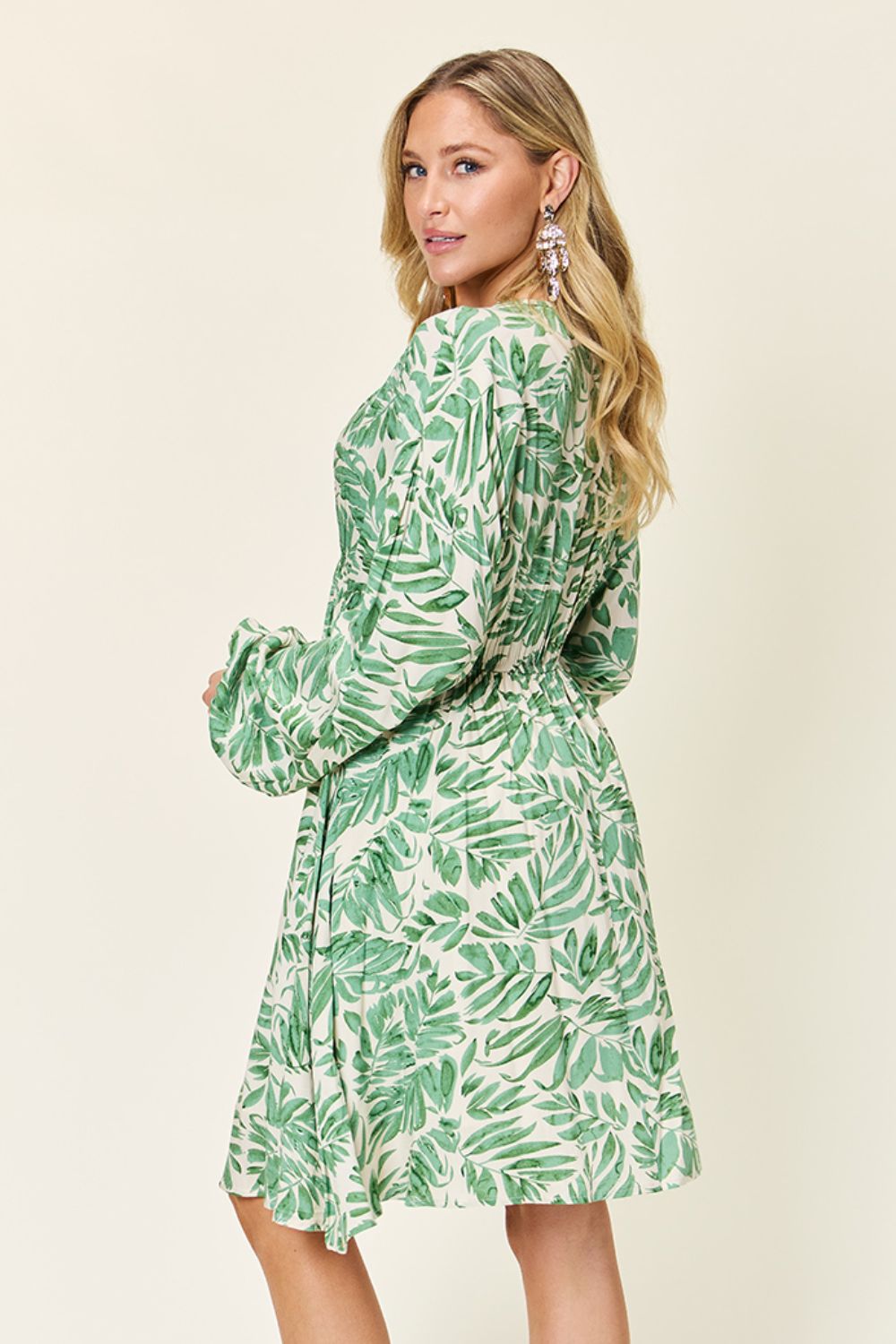 Double Take Full Size Printed Ruched Balloon Sleeve Dress - Concordia Style Boutique