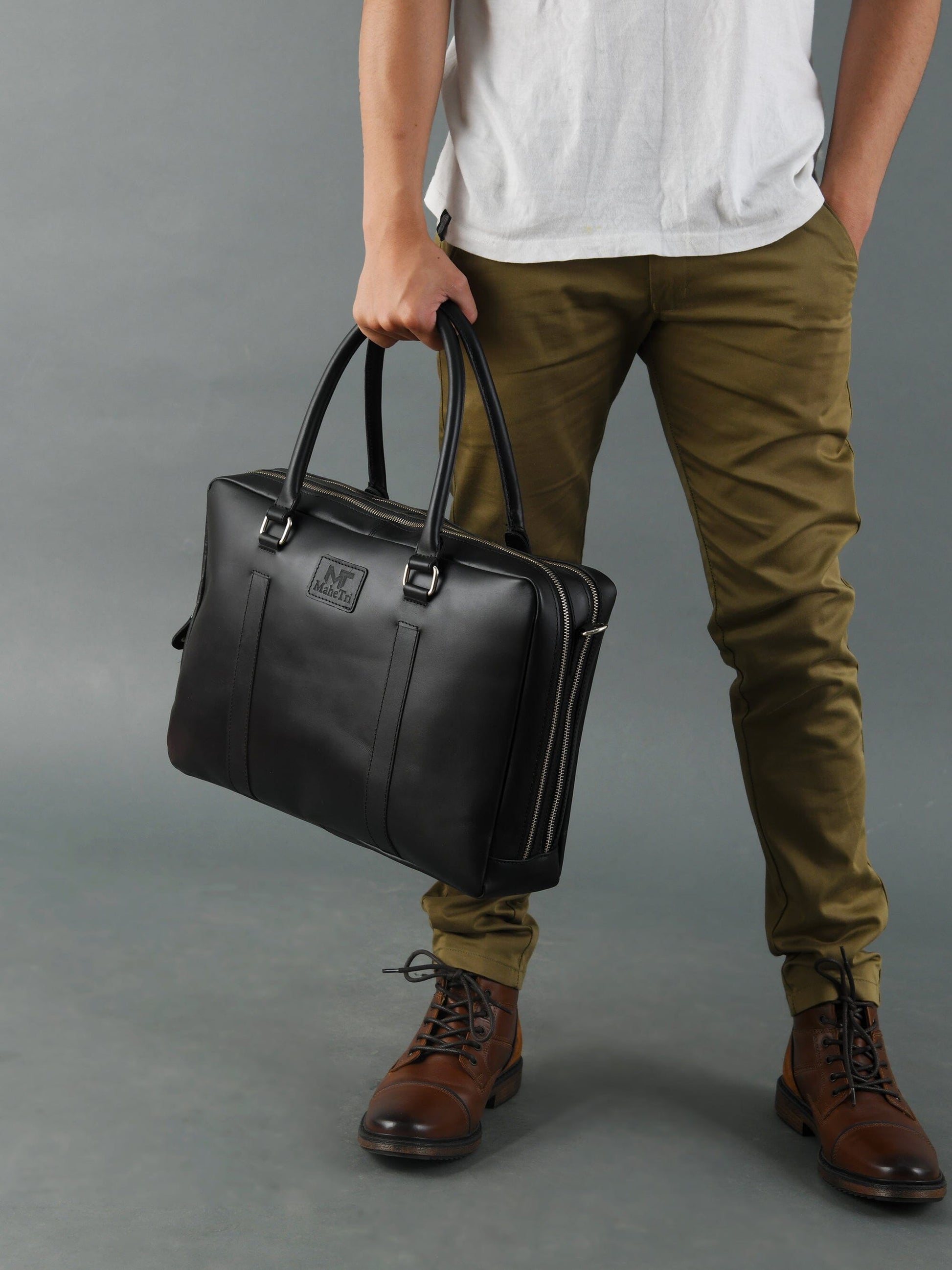 Dixon Black Buffalo Leather Laptop Briefcase - Concordia Style Boutique