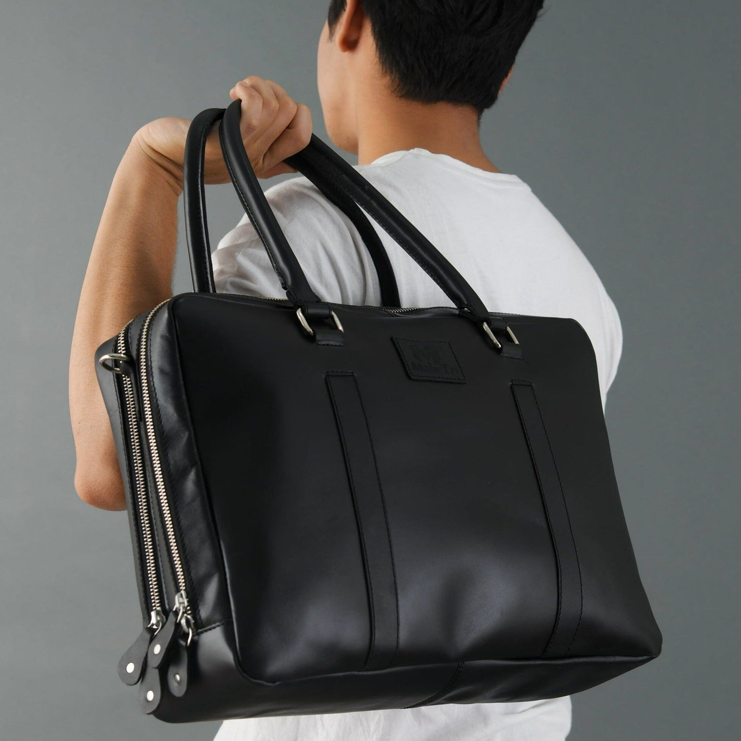 Dixon Black Buffalo Leather Laptop Briefcase - Concordia Style Boutique