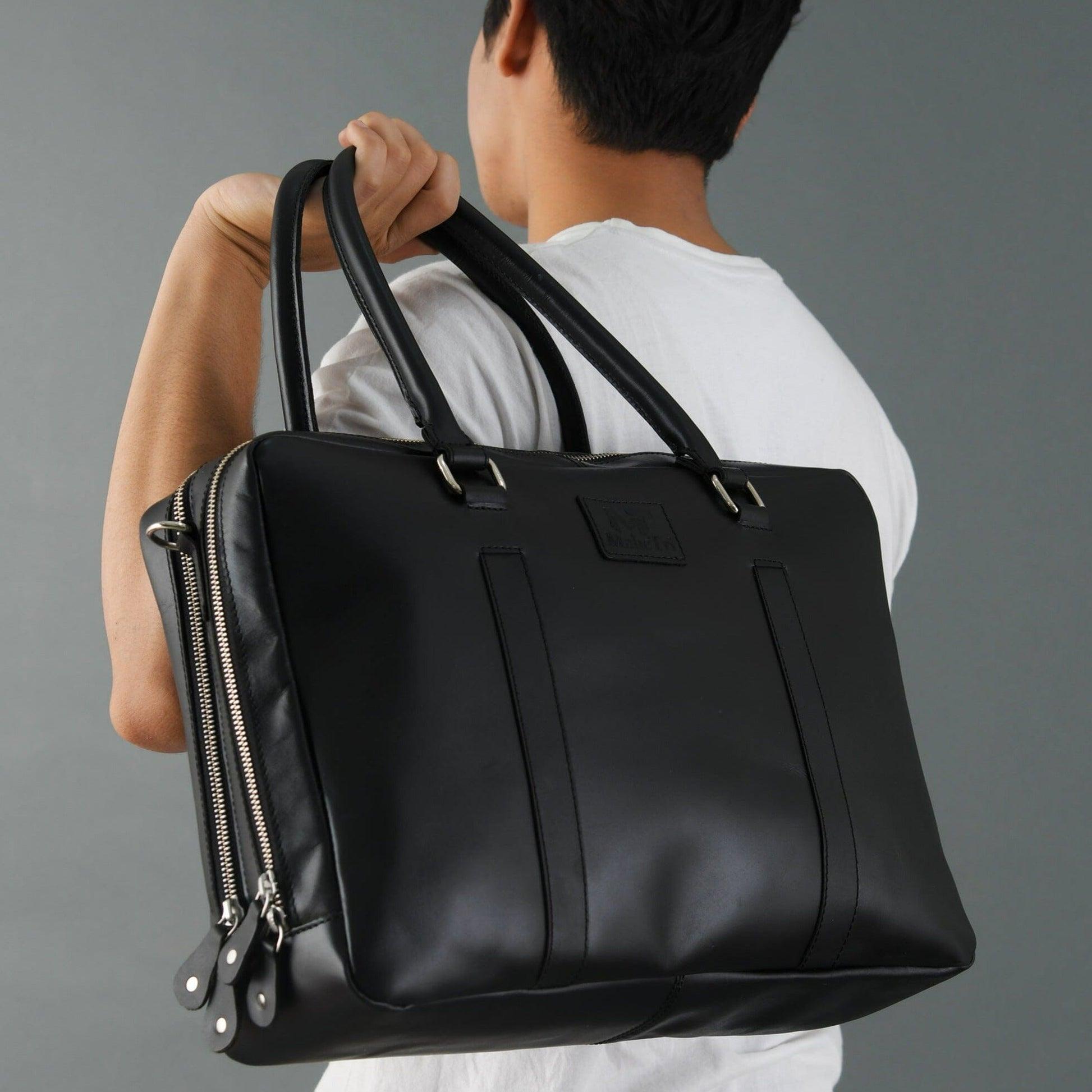 Dixon Black Buffalo Leather Laptop Briefcase - Concordia Style Boutique