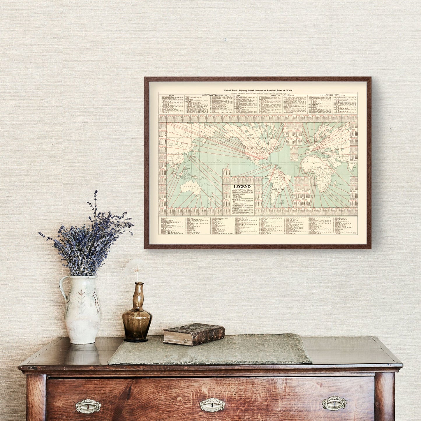 Shipping Map of the World, 1923 - Concordia Style Boutique