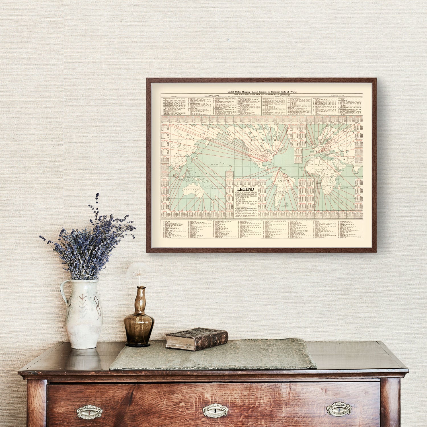 Shipping Map of the World, 1923 - Concordia Style Boutique