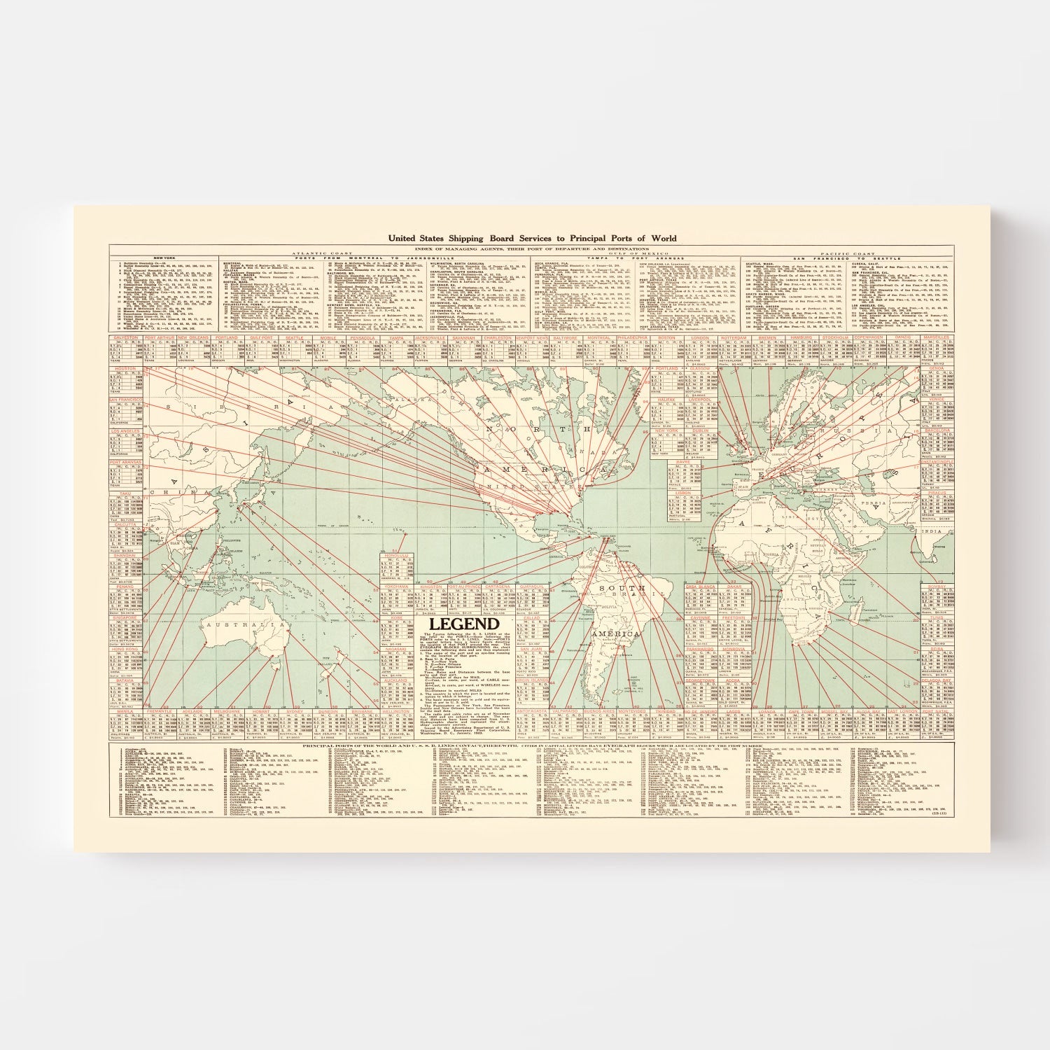 Shipping Map of the World, 1923 - Concordia Style Boutique