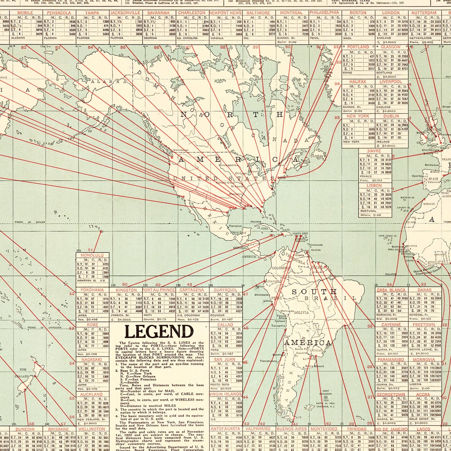 Shipping Map of the World, 1923 - Concordia Style Boutique