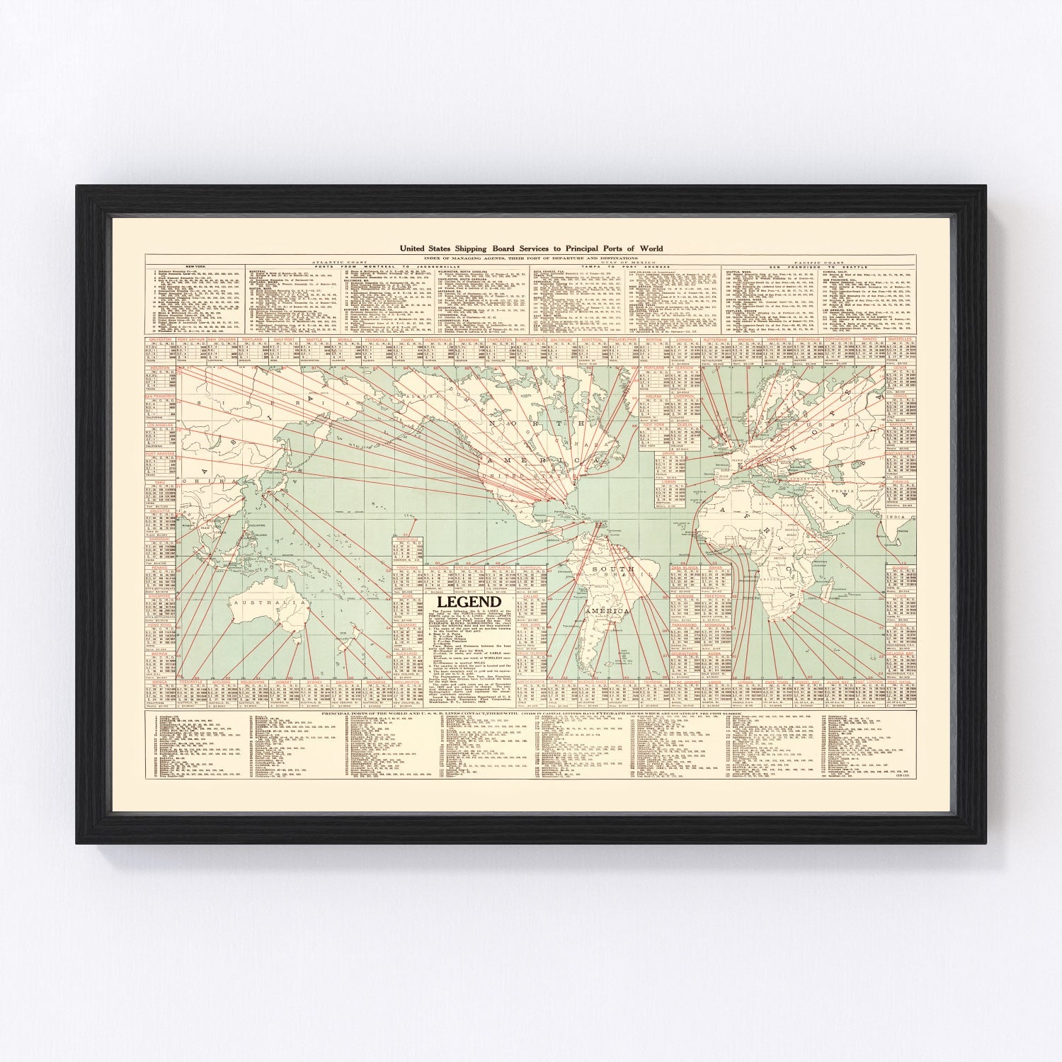 Shipping Map of the World, 1923 - Concordia Style Boutique