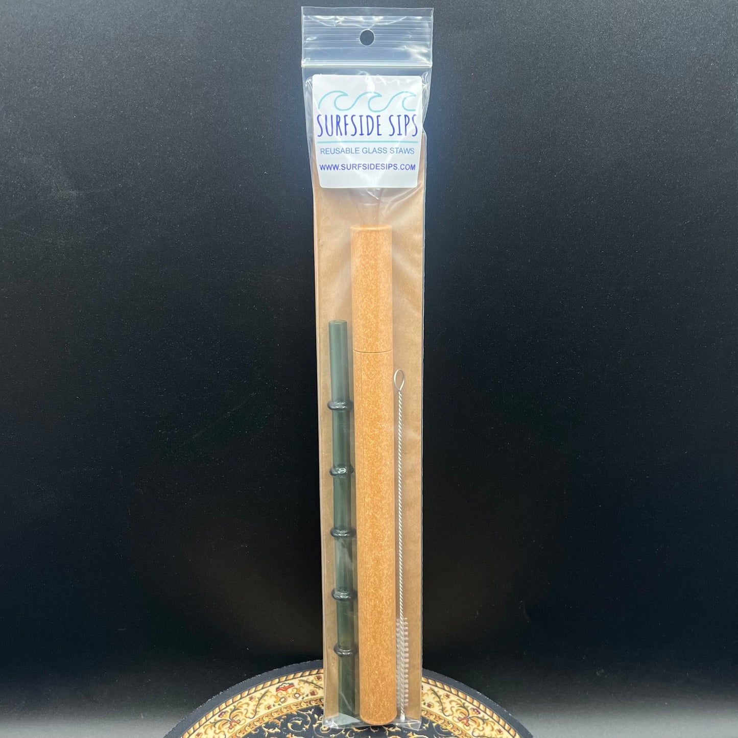 "Tiki Bamboo" 8" Reusable glass straw travel kit