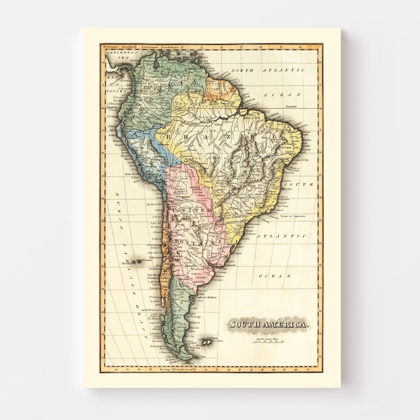 Vintage Map of South America, 1823