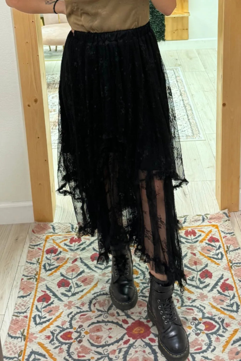 Elastic Waist Asymmetrical Lace Skirt - Concordia Style Boutique