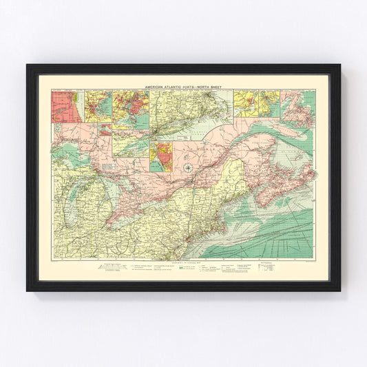 Vintage Map of American Atlantic Ports, 1922