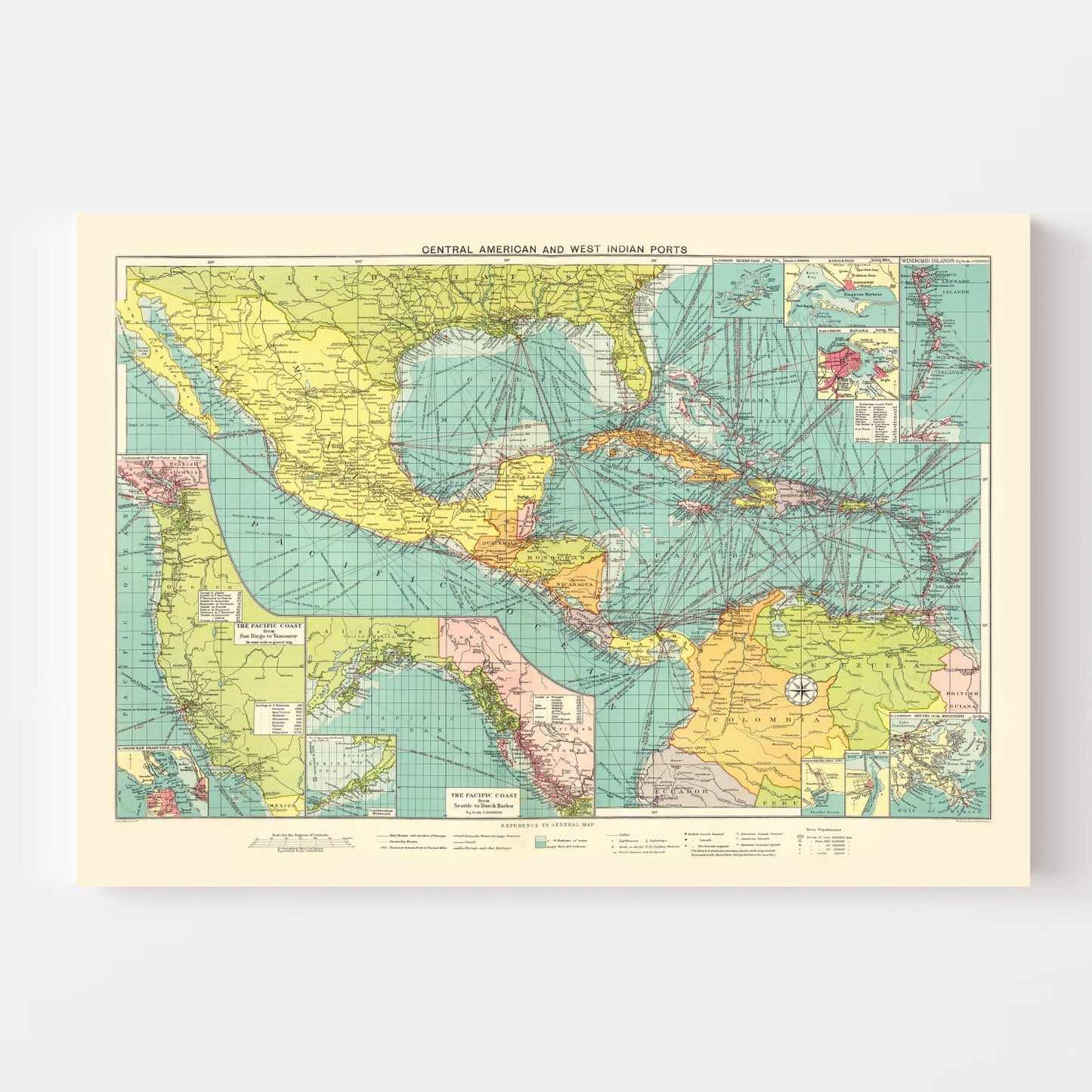 Vintage Map of Central American & West Indies Ports, 1922