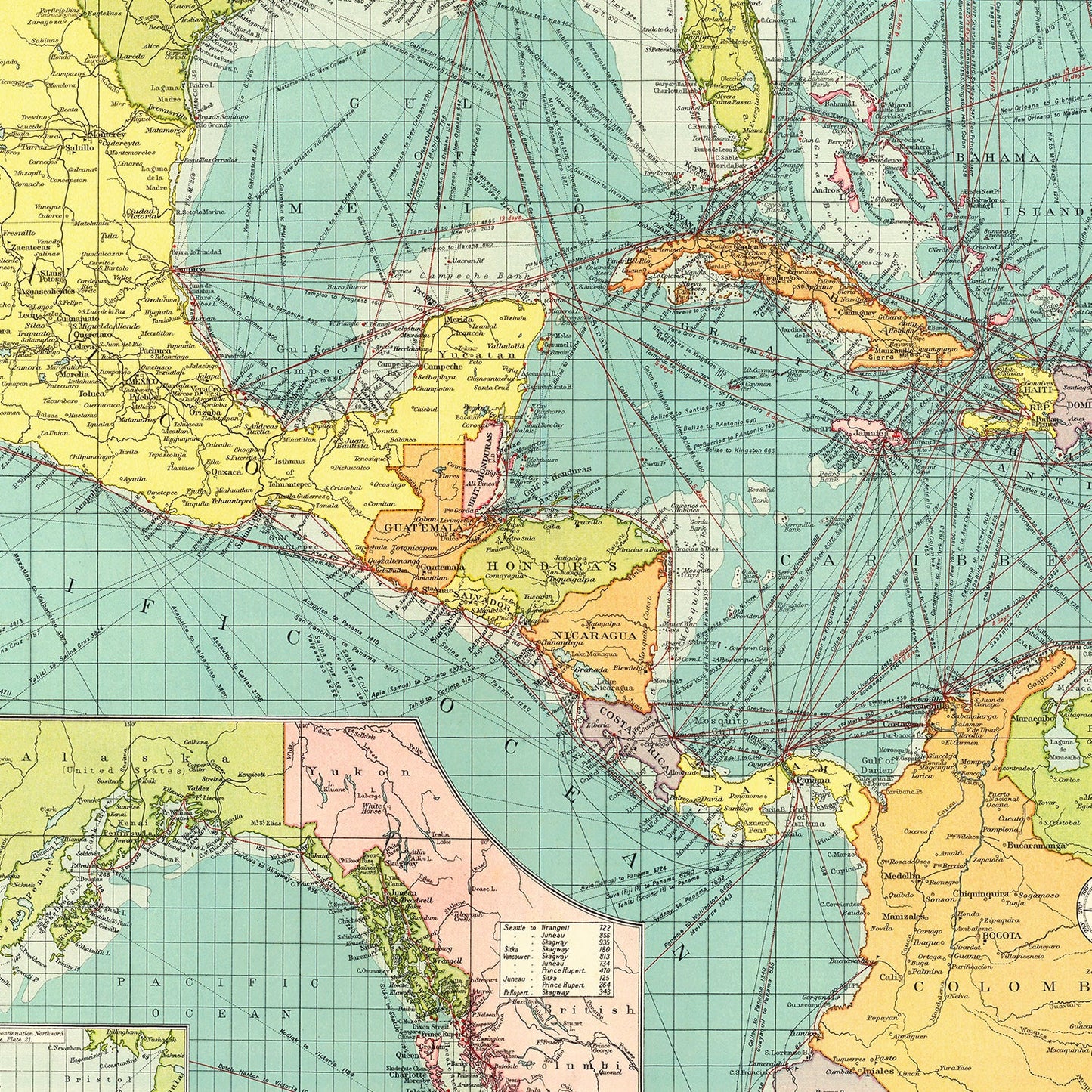 Vintage Map of Central American & West Indies Ports, 1922
