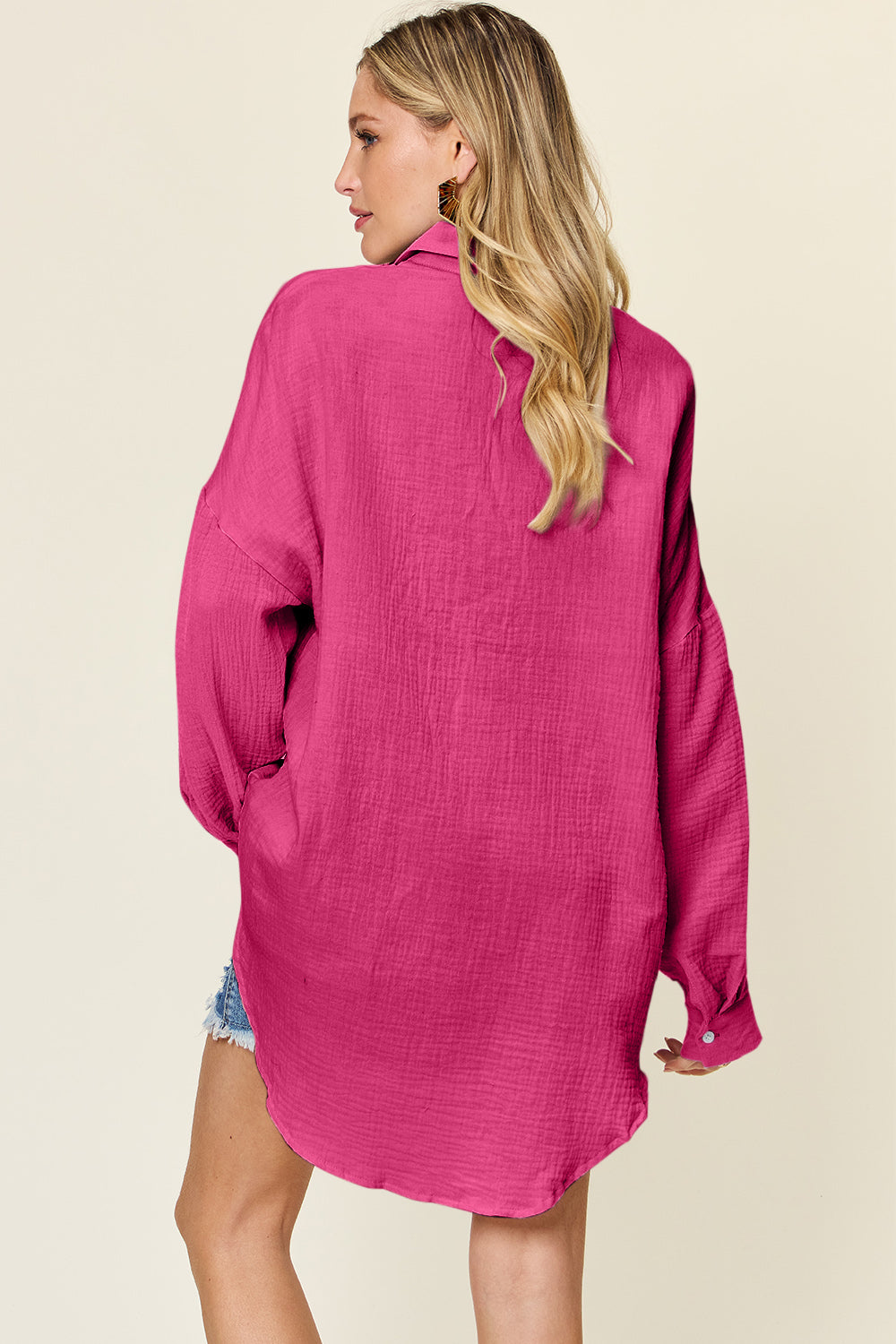 Double Take Full Size Pocketed Texture Button Up Shirt - Concordia Style Boutique