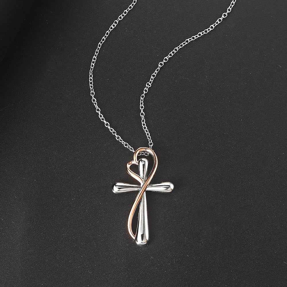 Heart-shaped Cross Necklace - Simple Color Separation Electroplating Design